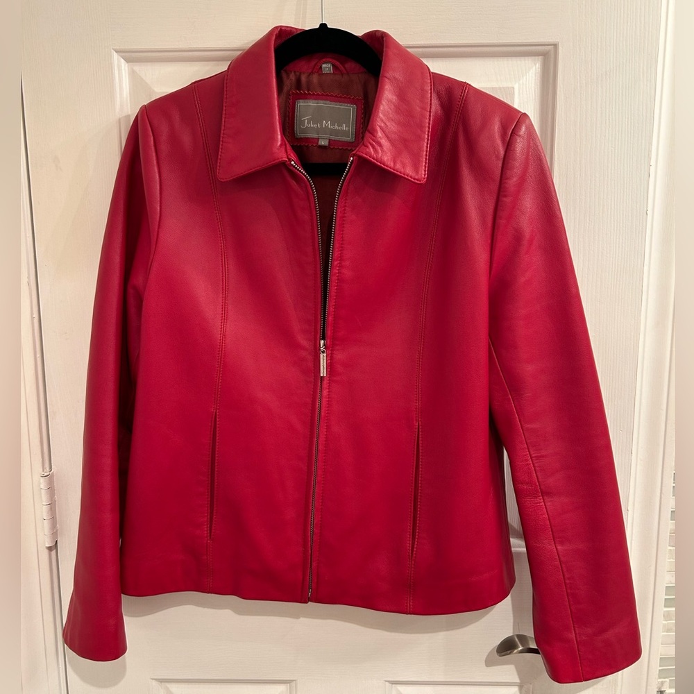 Red Leather Jacket, Women Size L